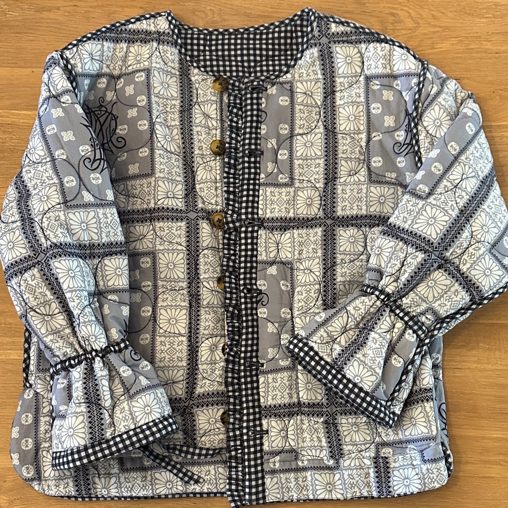 NWOT Damson Madder Navy Checkered Reversible Women's Jacket - Picture 8 of 10